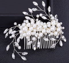 Handmade pearl flower inlaid with diamonds full of diamond comb comb