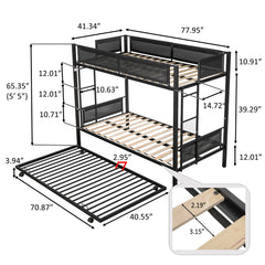 Metal double bed with casters/sturdy frame/no noise/comfortable guardrail/2 side ladders/no need for spring box