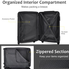 Hardshell Luggage Spinner Suitcase with TSA Lock Lightweight Expandable 24'' (Single Luggage) Black + ABS + 24 Inch