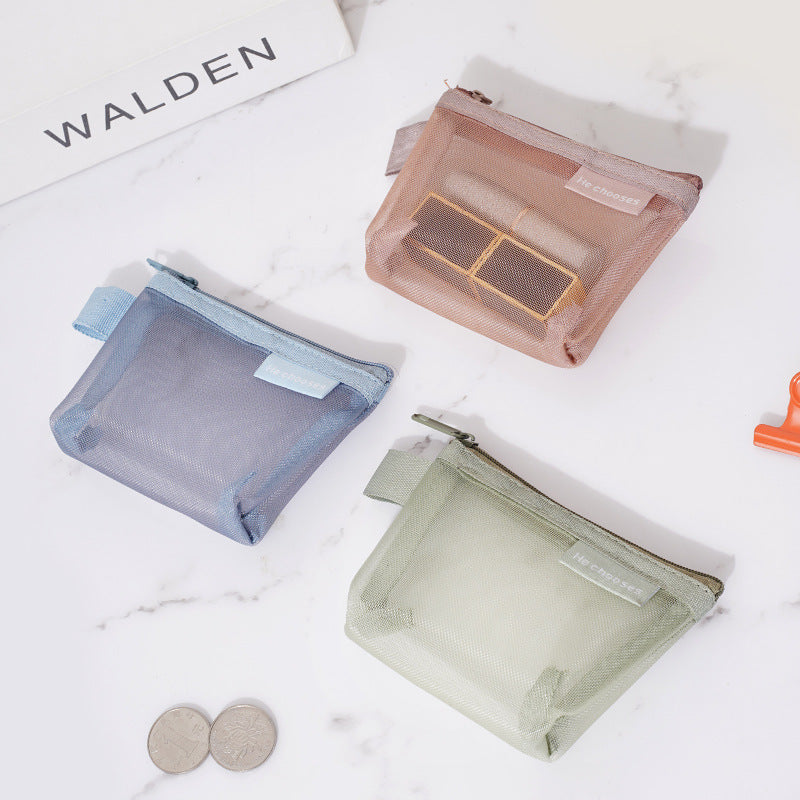 Simple three-dimensional triangle mesh coin key earphone storage bag transparent storage bag