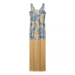 Elegant Sleeveless Printed Tassel Spliced Dress with Style