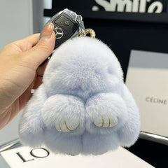 Cute Rex Rabbit Fur Doll Bunny Car Keychain Pendant Mini Bag Plush Dead Ornament Rabbit