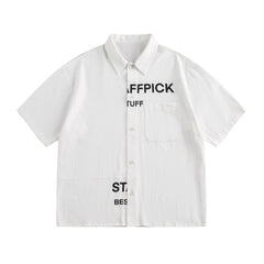 Alphabet Print Short Sleeve Shirt Workwear Japanese Style Loose Casual Design Summer Collar Shirt Men's Trendy