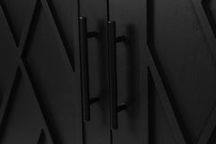 4 Door Wooden Twill Sideboard American Country Vintage Old Living Room Dining Room Hallway Entryway Cabinet (BLACK)