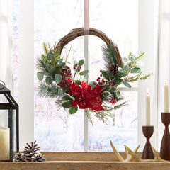23.5" POINSETTIA/BERRY/EUCALYPTUS HALF WREATH