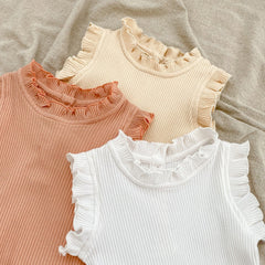 Baby Pit Thread Crawling Clothes Spring/Summer Wooden Ear Edge Girls' Harper+Drawstring Big PP Pants Set
