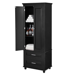 Tall Storage Cabinet with Two Drawers for Bathroom/Office, Black