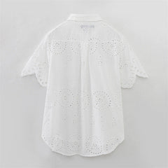 Summer NewStyle Women's Fashion Casual Short Sleeve Hollow Embroidered Shirt Shorts