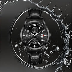 New Men's Watch Student Men's Night Light Waterproof Sports Leather Strap Black Quartz Watch