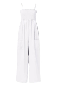 Smocked Spaghetti Strap Wide Leg Jumpsuit