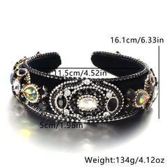 Fashionable Baroque Retro Inlaid Colored Water Diamond Sponge Head Hoop
