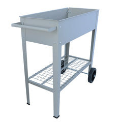 Aveyas mobile metal elevated garden bed cart, with legs, elevated flowerpot box with wheels (gray)