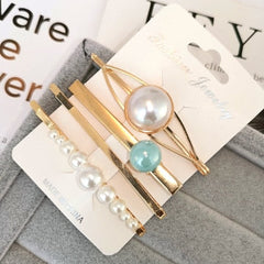 4PCS Korea Fashion Metal Hairpins Imitiation Pearl Colorful Beads Hair Clips for Women Irregular Geometric Hair Accessories