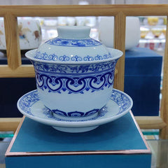Ceramic set, three talents, covered bowl, old clay, retro kung fu tea set, tea bowl, underglaze tiger cup, Jingdezhen