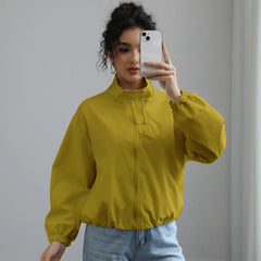 Fashionable Waterproof Short Jacket with Stand Collar for Women
