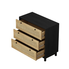30.31"3-Drawers Storage Cabinet Rope Woven Drawer,for Bedroom,Living Room,Dining Room,Hallways,Black