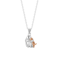 S925 sterling silver little girl and dog embrace necklace for women fashionable and simple contrasting color collarbone chain