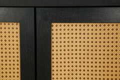 Handcrafted Premium Grain Panels Rattan Sideboard Buffer Cabinet Accent Storage Cabinet With 4 Rattan Doors BLACK
