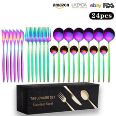 Cutlery Set Stainless Steel Knife Fork Set 24-Piece Tableware Set Golden Steak Knife Fork Spoon 6-Person Set