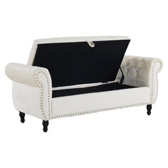 Velvet Multifunctional Storage Rectangular ottoman bench with 1 Pillow, Beige