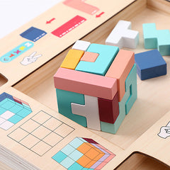 Wooden children's enlightenment multifunctional spatial thinking puzzle game Tetris three in one building blocks