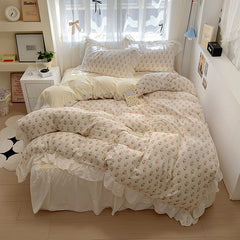 Skin friendly French romantic lace washed cotton printed bed bedding skirt four piece set of bed sheets bedsheet