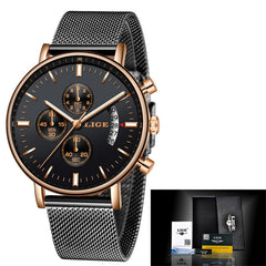 LIGE Fashion Mesh Strap Waterproof Men's Watch