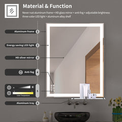 48x24 inch LED bathroom makeup mirror wall mounted adjustable light anti fog touch switch with memory intelligent large bathroom
