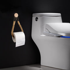 Wooden Hook Seamless Adhesive No Drilling Handmade Woven Hemp Rope Towel Rack Tissue Holder Bathroom Toilet