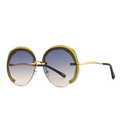 Fashion Oversized Rimless Round Sunglasses Women Clear Ocean Gradient Lens Shades