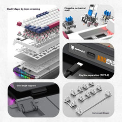 XUNFOX K85 wired mechanical keyboard for esports games, hot swappable desktop computer for office and home use, illuminated USB