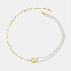 New freshwater pearl patchwork necklace made of stainless steel and 18K gold for women
