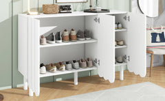 ON-TRANS Cream Style Shoe Cabinet with 5 Adjustable Solid Wood Legs, Large Storage Cabinet with Wave Doors, White