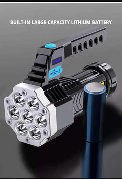 High Power LED Flashlight Powerful USB Rechargeable Torch Handheld Portable Outdoor Lamp Built-in Battery COB 7 LED Flashlights