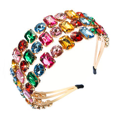 Personality Exaggerated Metal Three-Row Black And White Super Flash Glass Drill Headband Fashion Ball Bride Pressure Hair Headband Woman