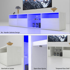 TV console with storage cabinet, 82.6-inch long LED TV stand with 31 mode switching lights (white, suitable for 75/80 inch TVs)