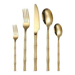 Thickened bamboo 304 stainless steel tableware knife, fork, and spoon set with titanium plated Western steak knife, fork, and spoon