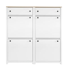 ONTREND ultra-thin shoe cabinet set with 4 flip drawers and adjustable panel top shoe rack, white