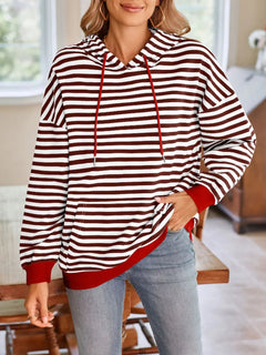 Loose casual striped hooded sweatshirt