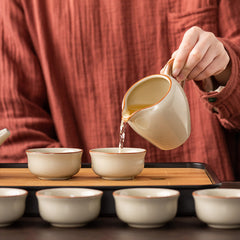 Ru Kiln Chinese Kung Fu Tea Set Household Ceramic Xishi Pot Hovering Cover Bowl Tea Cup Set