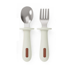 Adjustable color PPSU silicone fork and spoon set, children's stainless steel spoon and fork, baby training supplementary food tableware set of 2 pieces