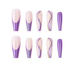 Purple Glitter Wearing Manicure French Geometric Lines Aurora Bright Nail Patches