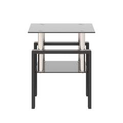 1-Piece Modern Tempered Glass Tea Table Coffee Table End Table, Square Table for Living Room, Black