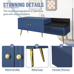 Modern Shoe Storage Bench with Hidden Storage and Upholstered Cushions for Bedside, Living Room and Entryway (Navy)