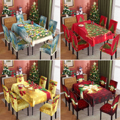 Christmas printed tablecloth, chair cover, waterproof, oil resistant, festive decoration, dining table cloth, chair cover, universal household use