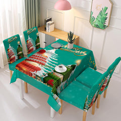 Christmas new polyester waterproof tablecloth one-piece printed chair cover festive decoration cartoon Santa Claus