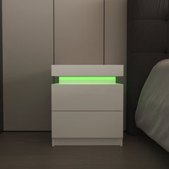 Modern white Nightstand With 2 Storage Drawers,Led Lights, End Table For Bedroom Furniture