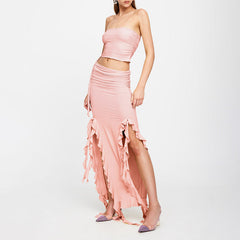 Summer new one shoulder jellyfish lace set skirt spicy girl outfit