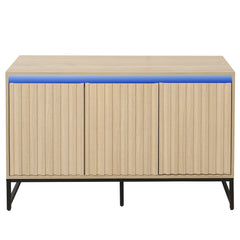 Engraved 3-door side panel with LED, self-service cabinet storage cabinet, modern coffee bar cabinet with adjustable shelf