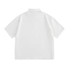 Alphabet Print Short Sleeve Shirt Workwear Japanese Style Loose Casual Design Summer Collar Shirt Men's Trendy